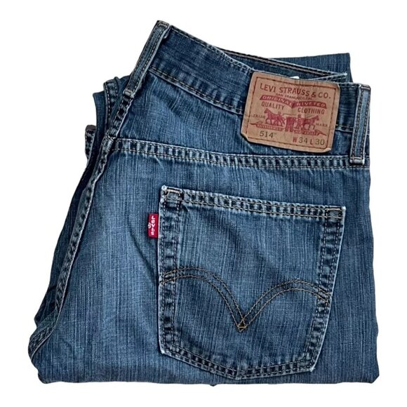 Levi's 514 Men's Size 34x30 Blue Jeans Straight Leg Regular Fit Dark Wash Denim - Picture 5 of 9